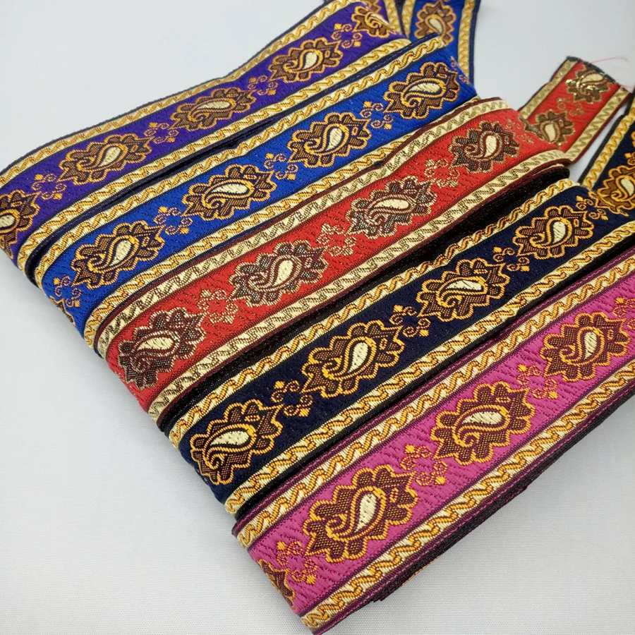 DIY Jacquard Stripe Woven Ribbon Ethnic Cord Belt 32mm Wide 7 Yard Dog Webbing DIY Ribbon Cord Trim