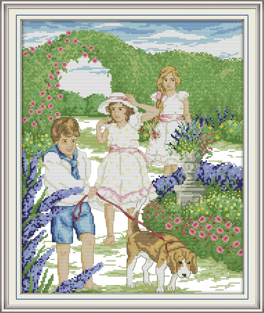 Outing cross stitch kit aida 14ct 11ct count print canvas cross stitches   needlework embroidery DIY handmade