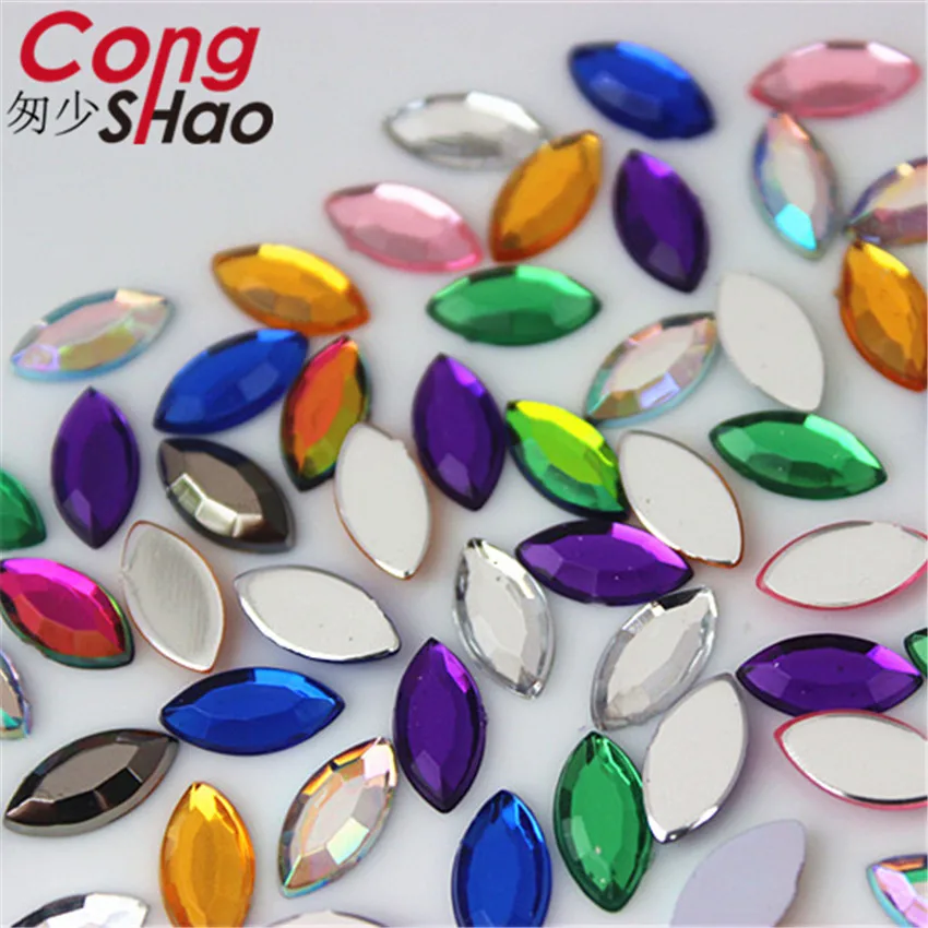 Cong Shao 100pcs 5*10mm Colorful flatback Horse Eye stones and crystals Acrylic Rhinestones trim Phone costume Decoration ZZ722