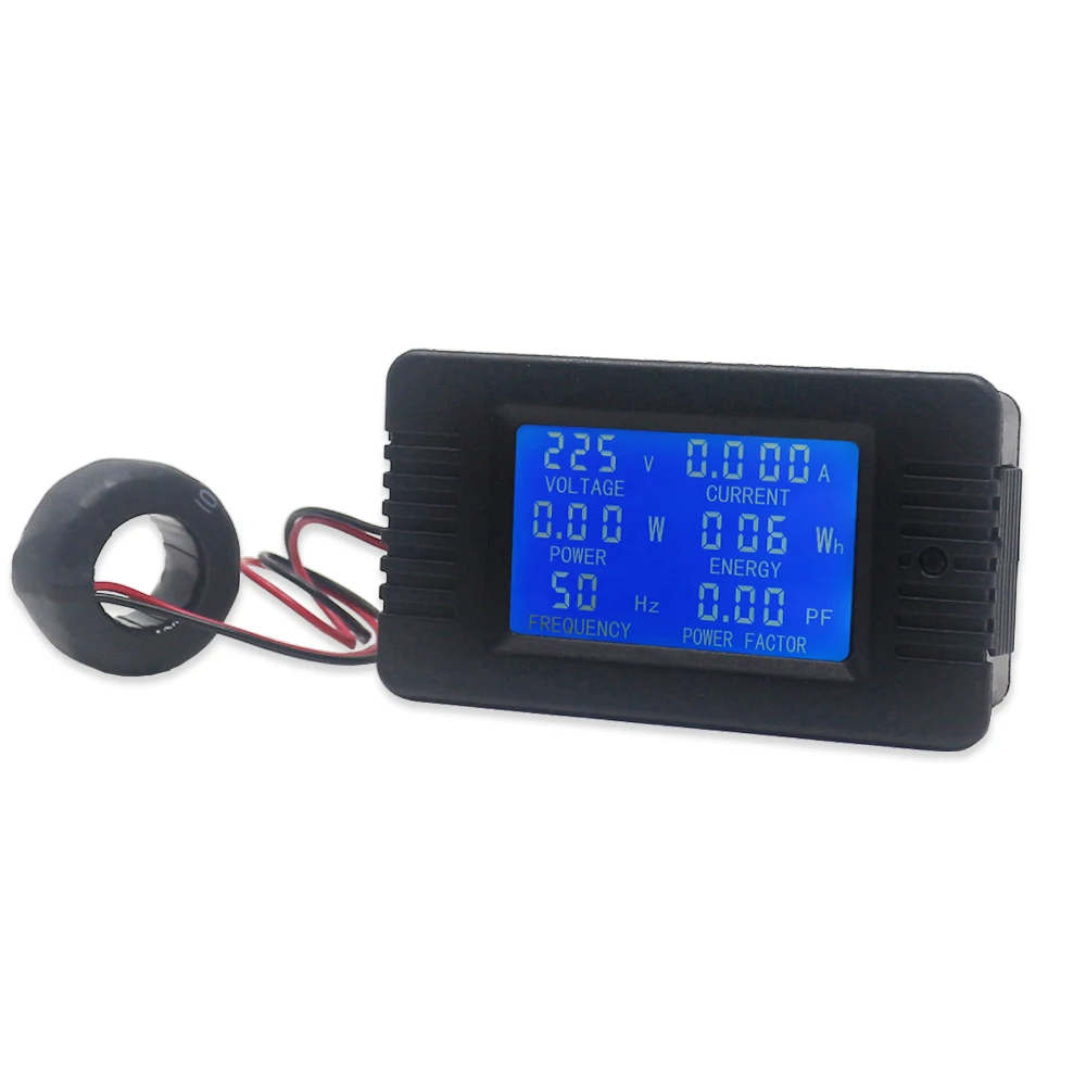 80~260V 100A AC Voltmeter Ammeter Energy Active Power Meter Frequency Power Factor Current Panel Detector LCD Blue Backlight