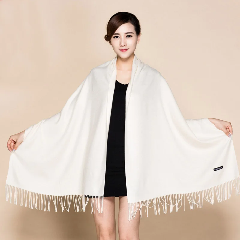 

Solid White 100% Soft Women's New Large Fashion Fine Tassels Cashmere Pashima Thick Long Shawl Scarfs Wrap Warm 112001