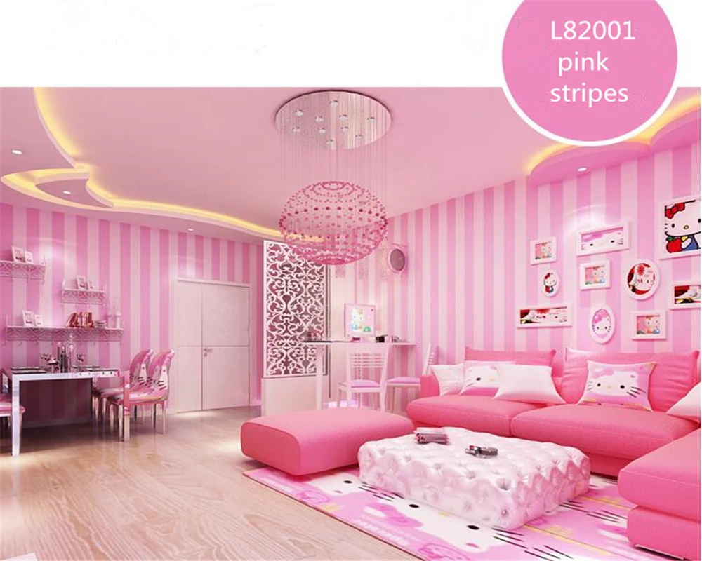 

beibehang Modern simple Korean striped wallpaper pink warm child room bedroom non - woven wallpaper papel de parede wall paper