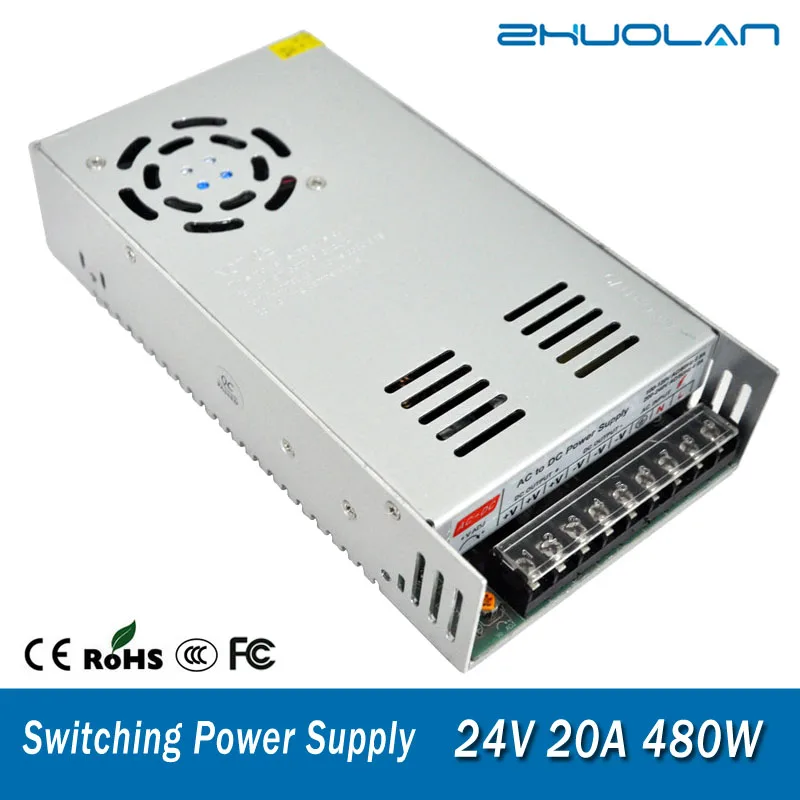 Switch Power Supply for Led strip Adapter AC 110 / 220V to DC 24V 20A 480W Transformer