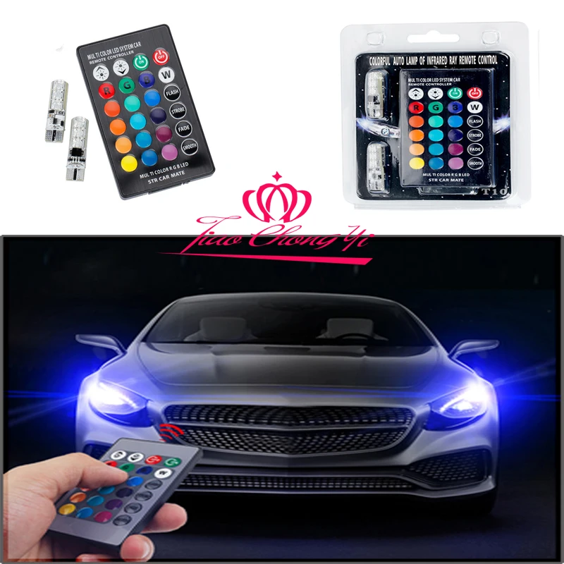 2x T10 6SMD 5050 RGB LED  Wedge Side Light Reading Lamp Bulb + Remote Control