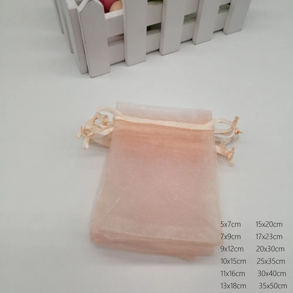 Champagne Organza Bag Drawstring Pouch Bag Jewelry Box Gift For Earring/Necklace/Ring/Jewelry Display Packaging Bags Organizer