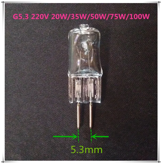 Halogen bulb g5.3 220v 100w 75w 50w 35w 20w Machine working light bulb 220v g5.3 halogen bulb 5pcs/lot