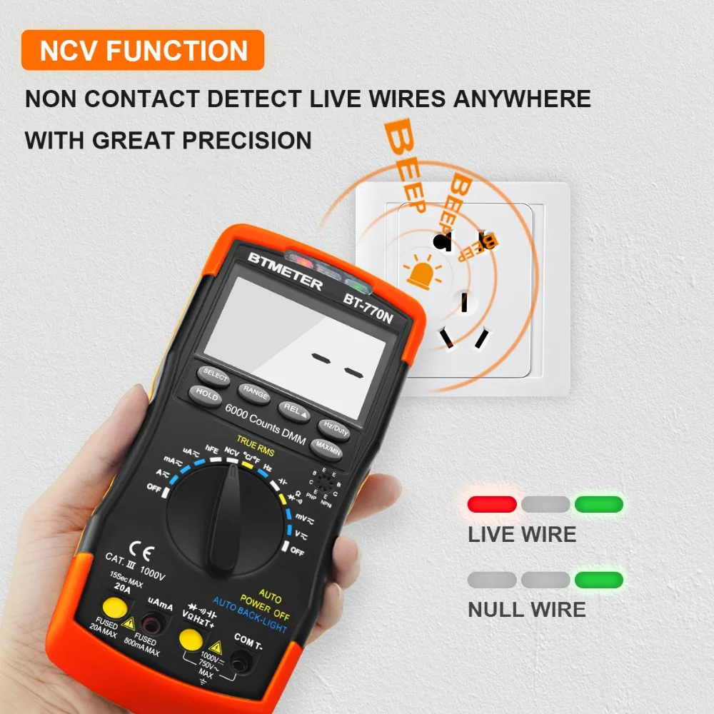 BTMETER BT-770N Digital Multimeter Auto/Manual Range Avometer Universal Meter 6000 Counts With Self-Locking Protection,NCV