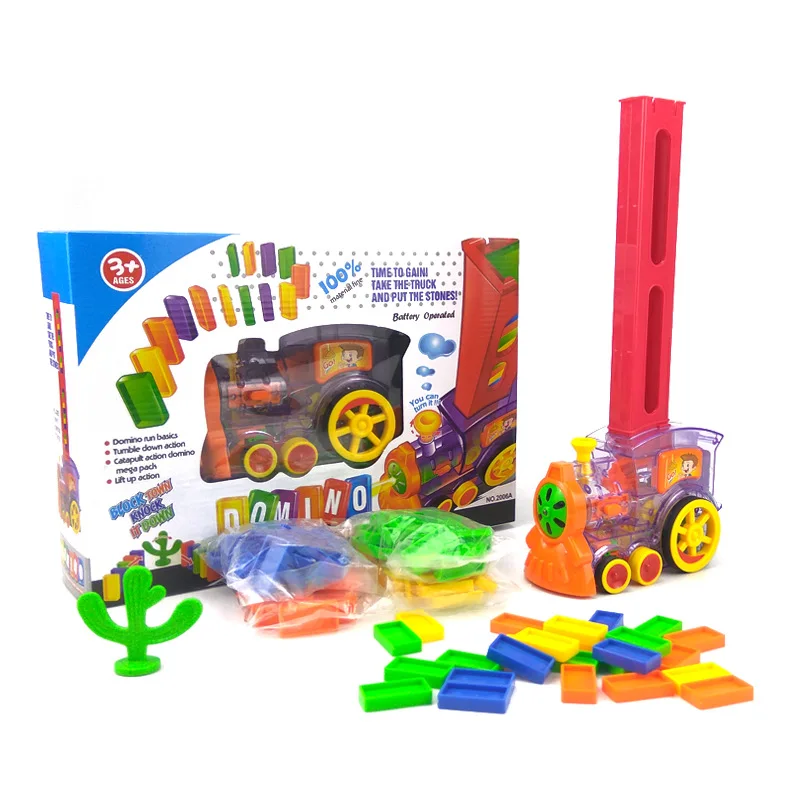 Domino โดยอัตโนมัติอัพเดต Domino รถไฟ Acousto-Optic Building Block DIY HAND-Eye Coordination Toy ชุดของเล่นเด็กของขวัญ