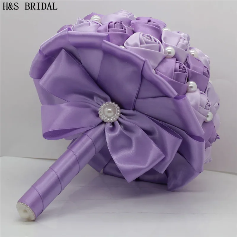 H&S BRIDAL Purple satin Wedding Flowers Bridal Bouquets Artificial Wedding Bouquets cheap buque de noiva 2019