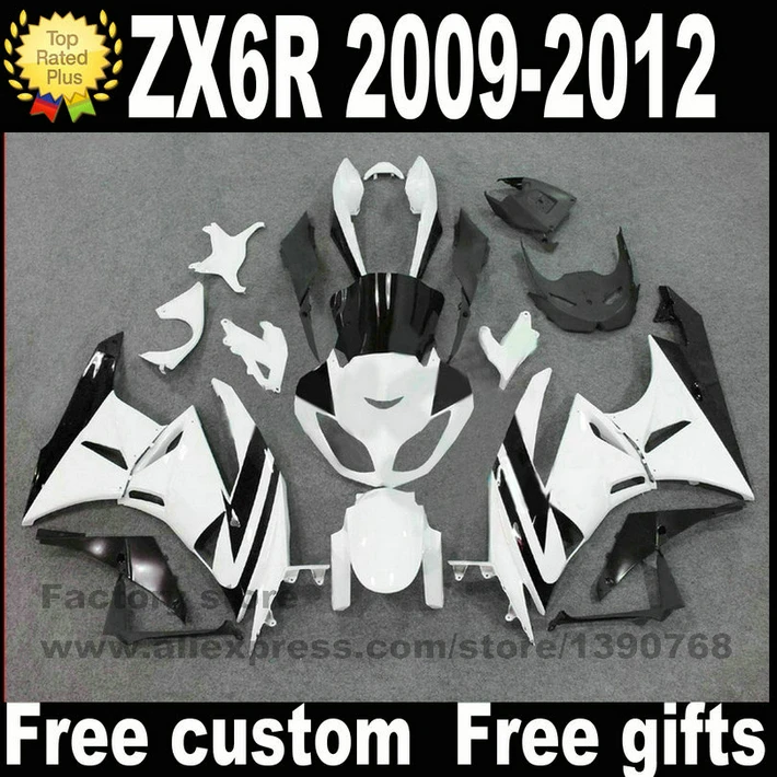 Free 7 gifts fairings set for Kawasaki ZX6R 2009 2010 2011 2012 white black fairing body kits Ninja 636 ZX-6R 09-12 BL38