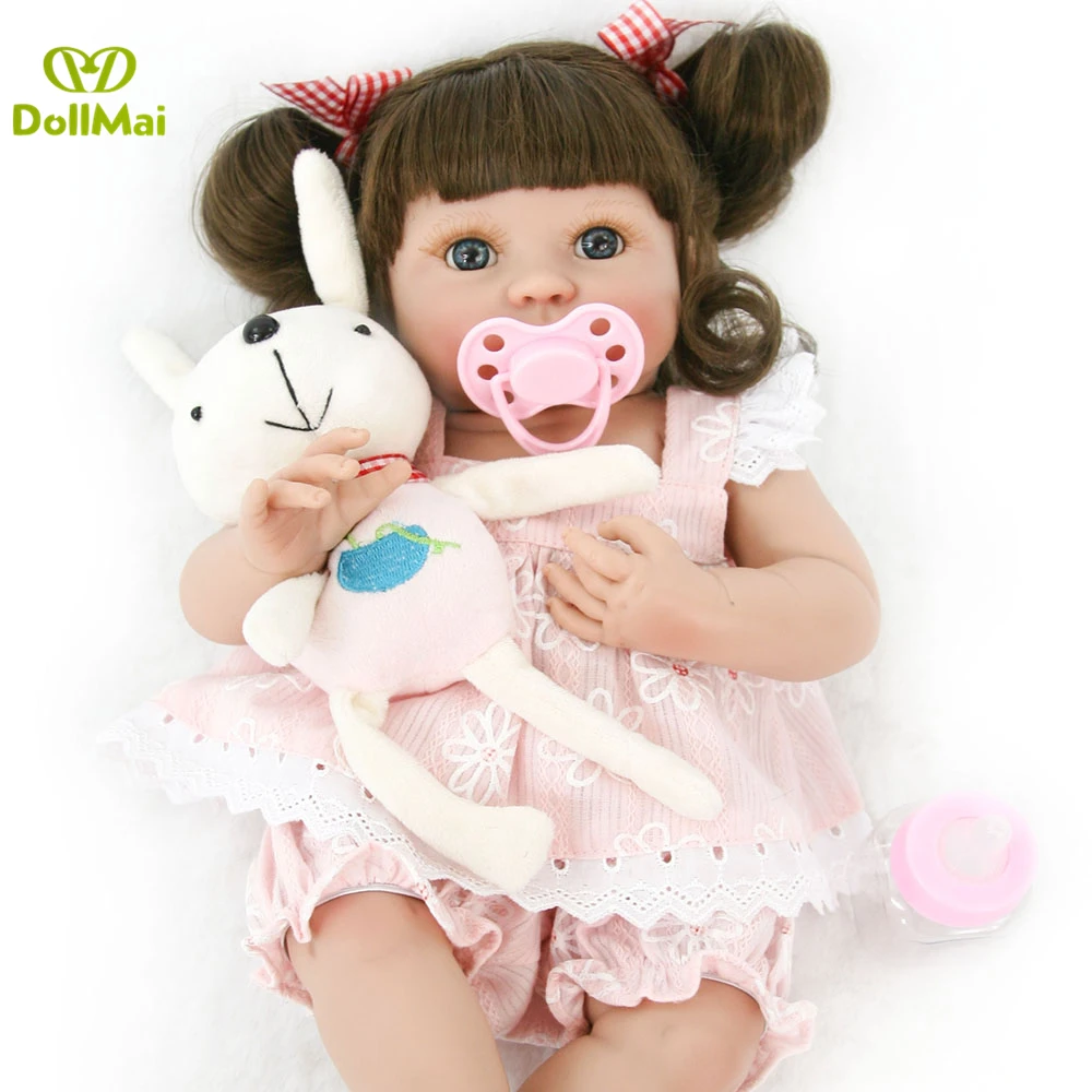 Dollmai Full Body Silicone Reborn Baby Doll Lifelike 35cm 14inch Vinyl Princess Girl bebe doll reborn Birthday Gift Bathe Toy