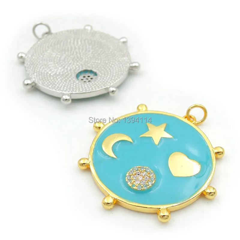 32*32*2mm Micro Pave Clear CZ Rudder Charm With Star Crescent Heart Round Relief And Enamelling Fit For Making Necklaces Jewelry