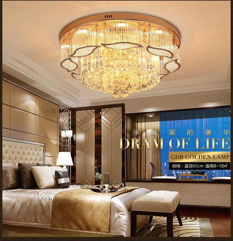 ANWIO Gouden kristallen kroonluchter, E27, led-plafondlamp, moderne
