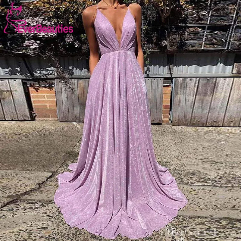 

Abendkleider 2020 Evening Dress Long V-Neck Spaghetti Straps Robe De Soiree Sexy Backless Formal Dress Women Abiye Gece Elbisesi