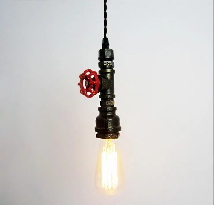 Vintage Industrial Wrought Iron Metal E27 Edison Bulb Valve Pendant Light  Retro Water Pipe  For Cafe Bar corridor aisle light