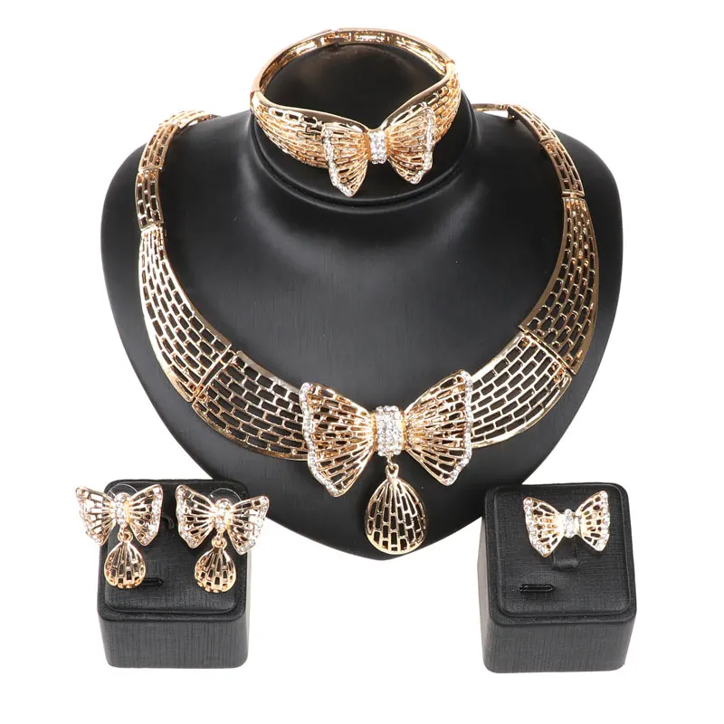 

Women's Wedding Bridal Crystal Butterfly Collar Necklace Earrings Bangle Ring Party Costume Jewelry Set