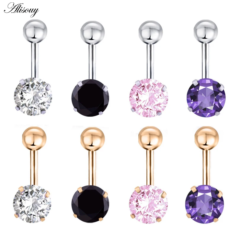 Alisouy 1pc New Brand AAA Zircon Style Crystal Body Jewelry Belly Button Ring Body Piercing Navel Piercing Silver Color Ombligo