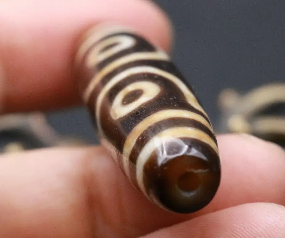 Treasure Magic Power Unique Style Tibetan old Agate 3 Eye 6 Lines Etched dZi Bead 59mm Amulet LKbrother