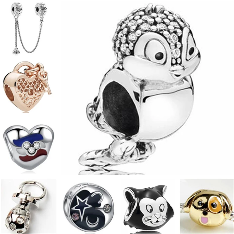 Btuamb Luxurious Crystal Cute Animal Owl Rabbit Cat Dog Beads Fit Brand Bracelet Charms for Women DIY Jewelry Accessories