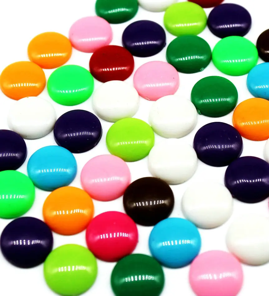 500pcs Acrylic Beads, Round decoden cabs puffed 13mm mix colors Flat back Round Coin cabochons