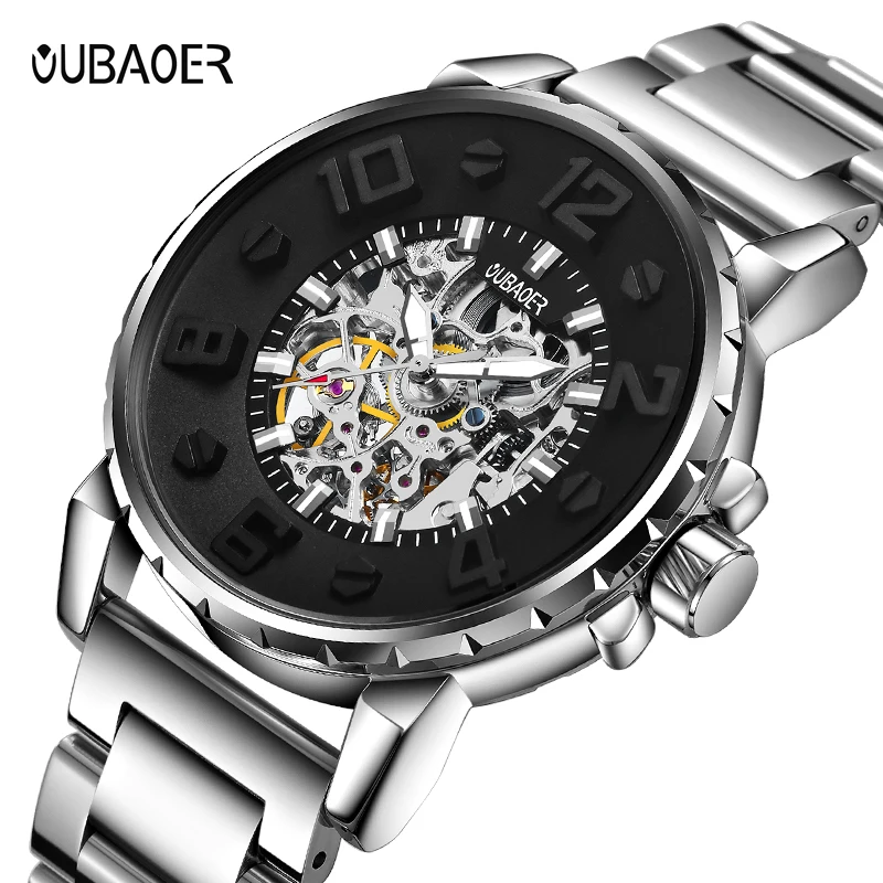 

OUBAOER Brand Men watches Automatic mechanical watch Sport Casual business wristwatch Black clock hours relojes hombre