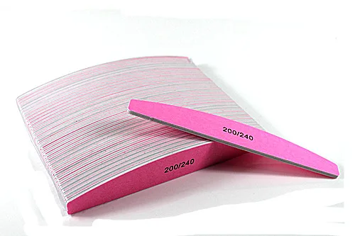 

free shipping 20 pcs high quality pink halfmoon shape nail file 200/240 emery board for salon use