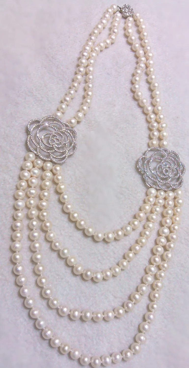 wholesale high quality nice design natural AA 9-10mm white freshwater pearl necklace