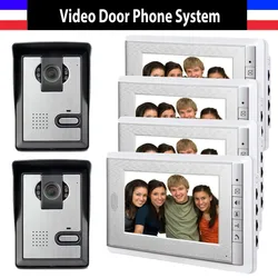 Moniteur vidéo, porte téléphone | Système de sonnette, interphone vidéo, caméra de Vision nocturne IR pour Villa 4, moniteur 2 caméras