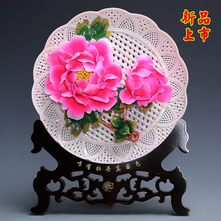 Luoyang peony porcelain ceramic disc hanging plate ceramic gift collection disk Dehua manual master of Fine Art