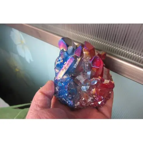 486.2g Viridescent Spirit Aura Quartz Crystal Titanium Bismuth Silicon Cluster