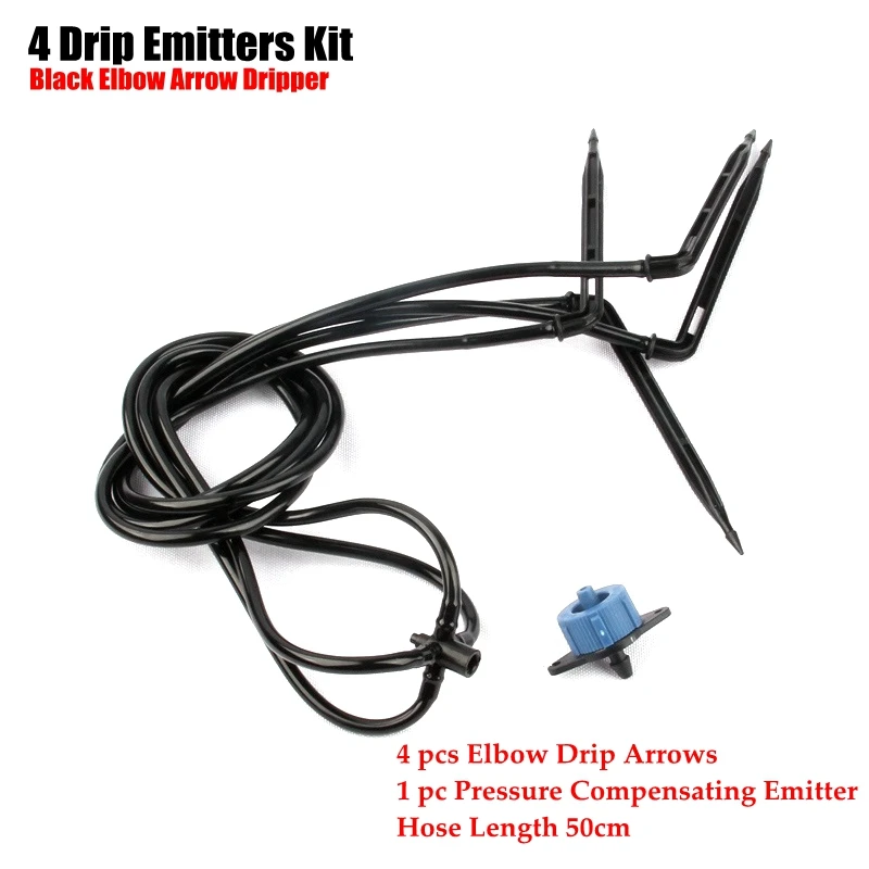 

4-Heads Black Drip Arrow Emitters Kits Strawberry Irrigation System Drip Emitters Kits Potted Plants Watering + 8L/h PC Dripper