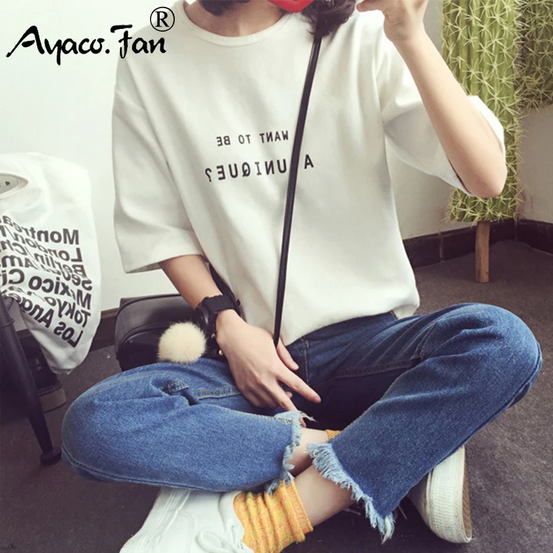 Summer Short Sleeve Soft T-Shirt 2019 New O-Neck Letter Print Loose Women T-Shirts Girls Lady T-Shirt Casual Student Tops Tee