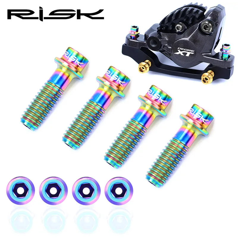 RISK 4pcs M6x18mm Titanium Hollow Bicycle Bolt for Disc Brake Ultralight Bike AB Conversion Stem Fixing Screws for MTB Road Bike