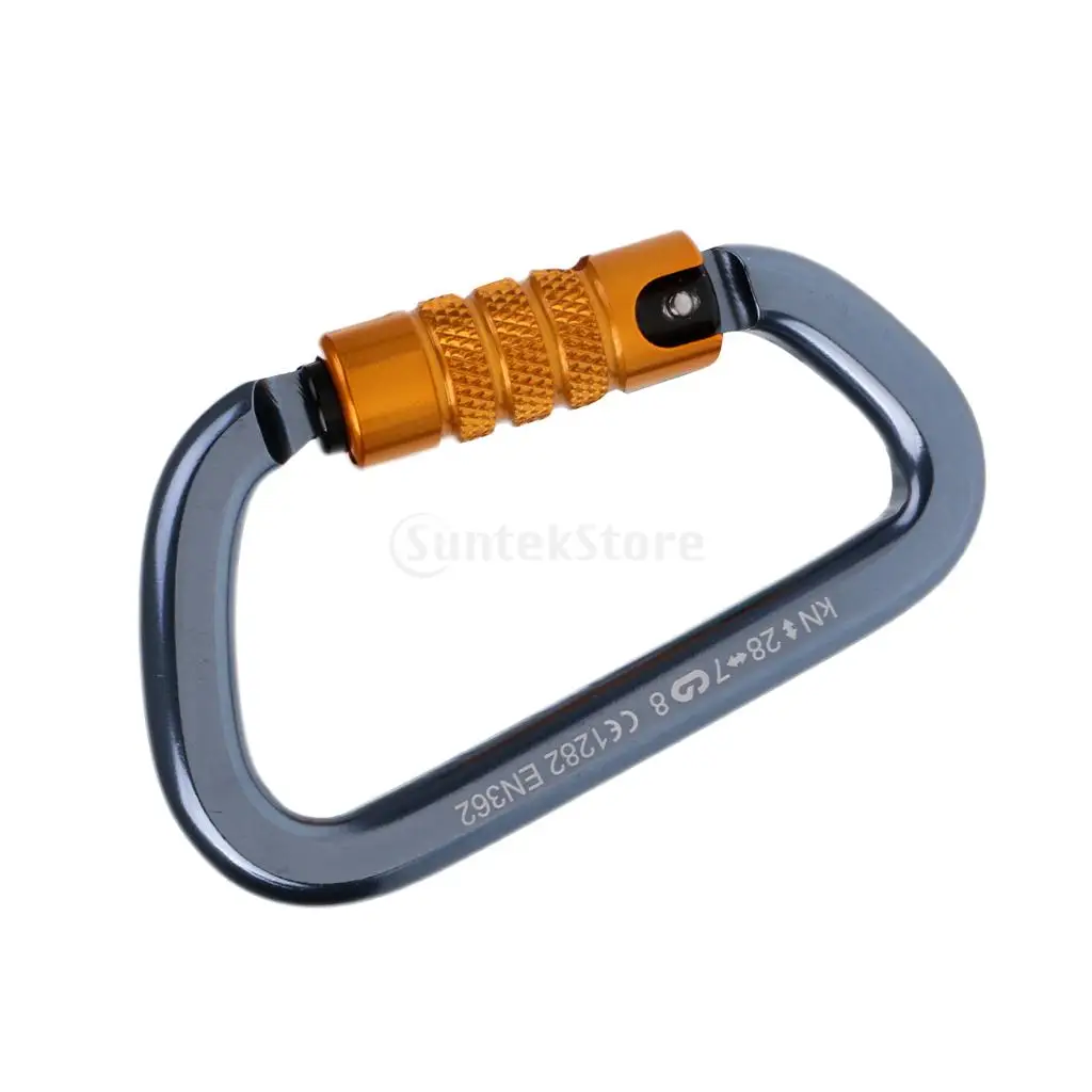 3PCS Outdoor Climbing Gear Set, 28KN Aluminum D- Carabiners Twist Locking Key Chain with 20KN Fixed Single Rope Pulley