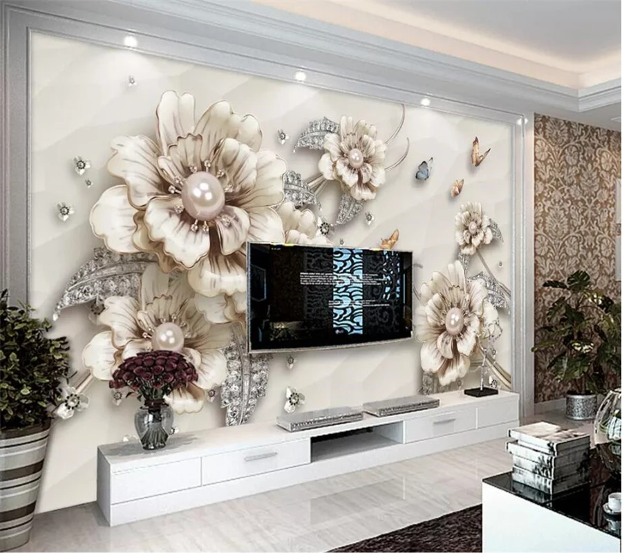 beibehang Custom wallpaper 3d photo mural exquisite luxury three-dimensional jewelry flower TV background wall paper 3d mural