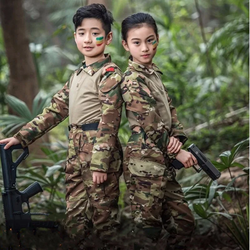 

Upgraded 110-160 Cm Kids Army Fans CS Training Frog Clothes Tactical Children Outdoor Camping Climbing Cp Camouflage Hunting Set