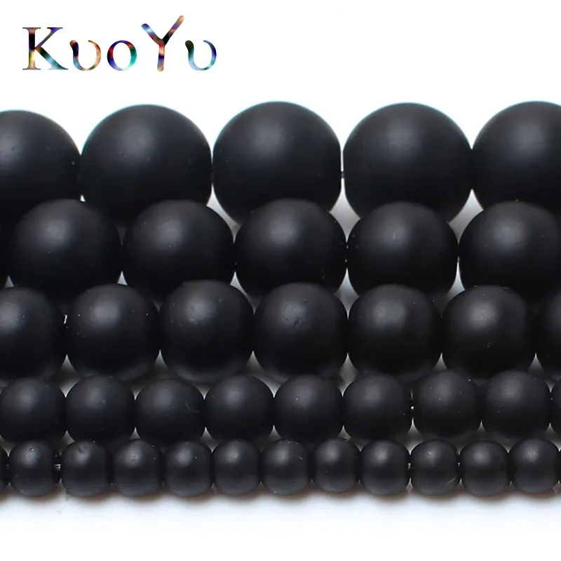 Natural Dull Polish Matte Black Onyx Agates Round Stone Beads For Jewelry Making 15.5 inches 4/6/8/10/12mm DIY Bracelet Necklace