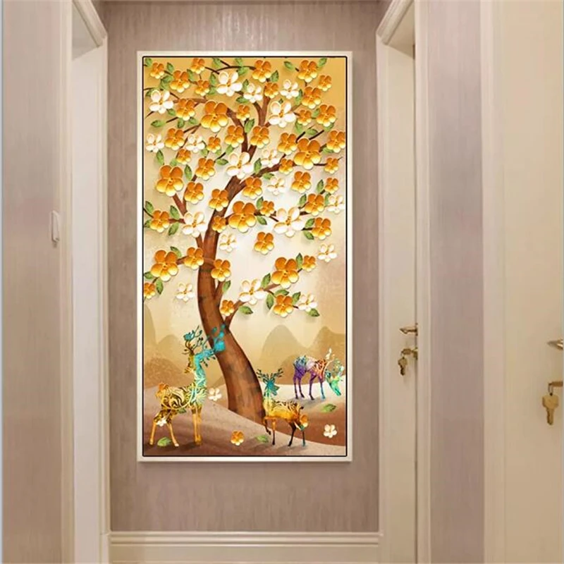 wellyu Custom wallpaper 3d обои deer European retro porch rich tree landscape decoration painting 5d papel de pared 8d wallpaper