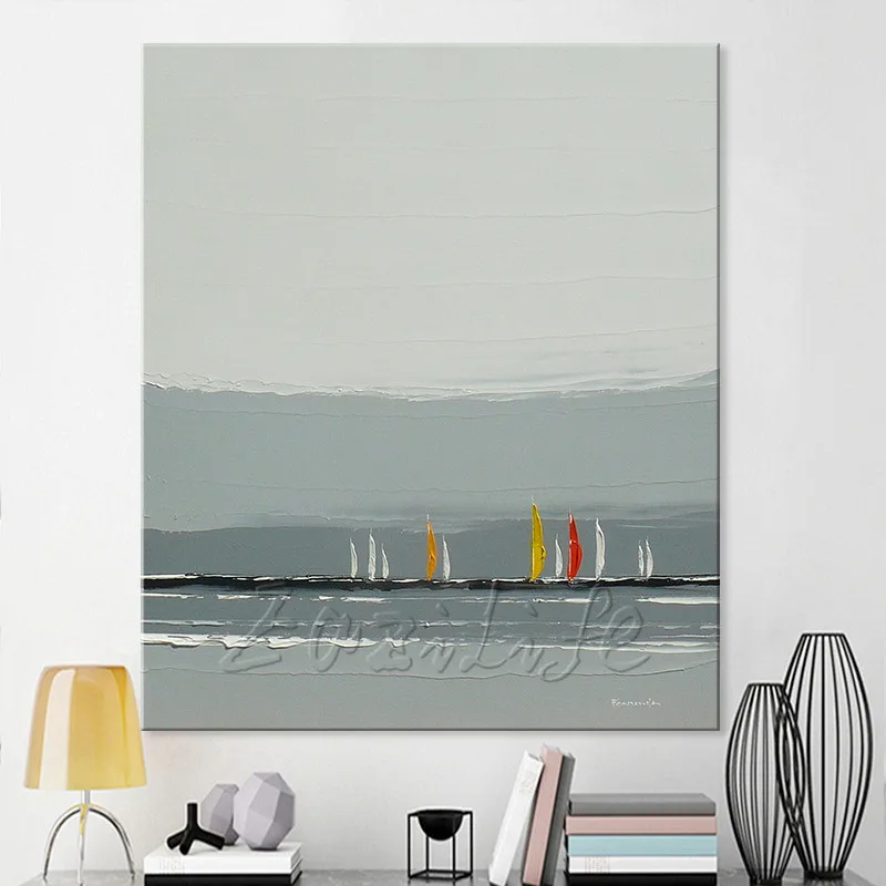 

Hand painted canvas oil paintings Cheap large boat modern abstract oil painting wall decor Art pictures for living room 3