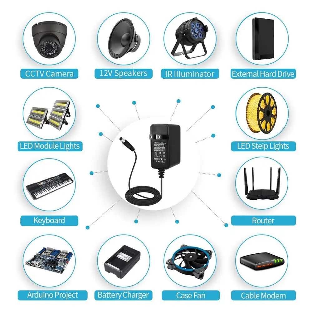 Imagem -05 - Adaptador de Energia Led com Conector Fêmea Transformador de Iluminação para Faixa Led Roteador Cctv 55x2125 mm ac 110v 220v para dc 12v 24v 5v