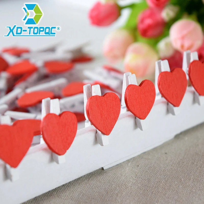 50 pcs/lot Office Accessories Spring Clip Red Love Heart Clips Photo Holder  Notes Folder Decoration Wooden Rings Paper Clip