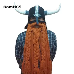 BomHCS Funny Party Halloween Cap Men's Head Beard Beanie Horn Hat Handmade Winter Warm Birthday Gift