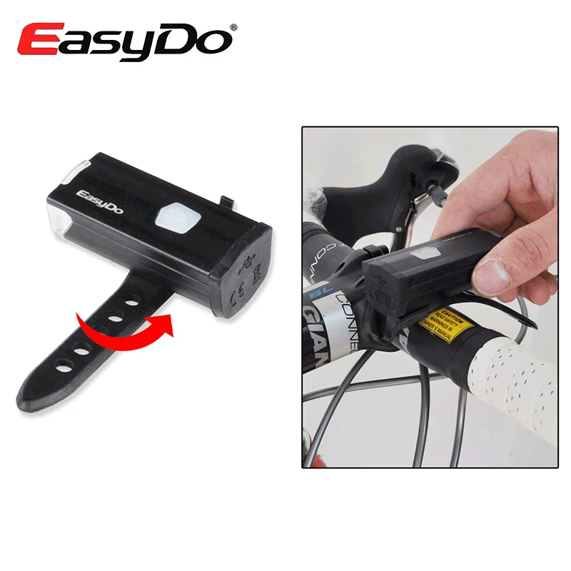 EasyDo USB Rechargeable Bicycle Front Headlight MTB Bike Handlebar LED Lights Waterproof Flashlight Cycling Lighting Accessories