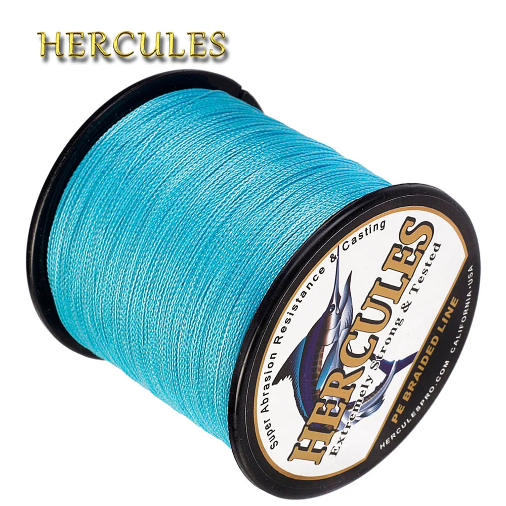 Hercules-Braided Fishing Line, PE, 4 Strands, Super Strong, Saltwater, Pesca Fish, Sea Vissen Braid, Blue, 100m-2000m