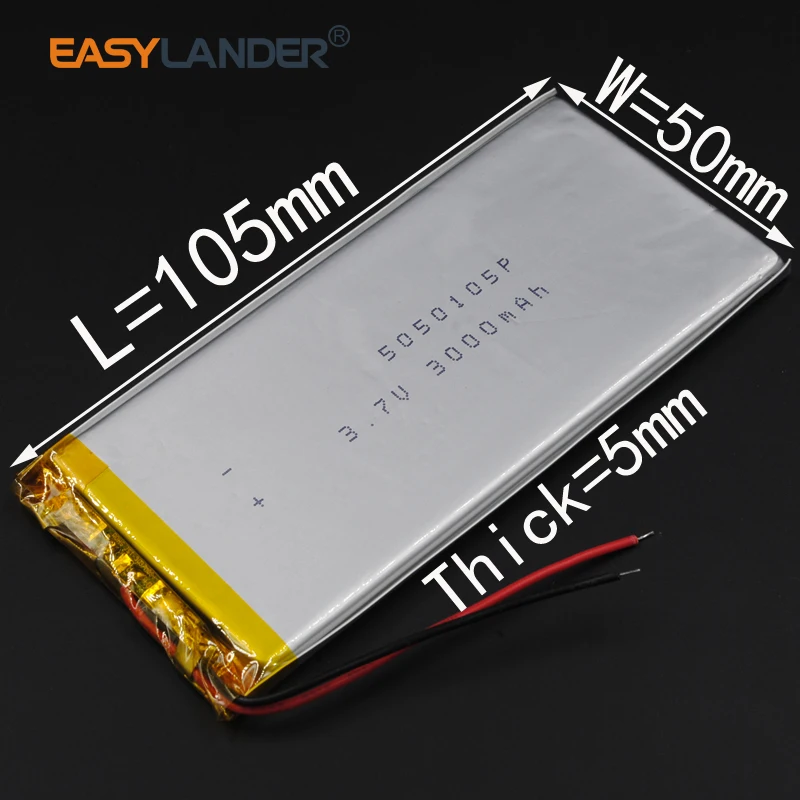 

5050105 Rechargeable li Polymer Li-ion 3.7V 3000mAh Battery For Bluetooth Notebook Tablet PC MID IPAQ electronics safety lamp