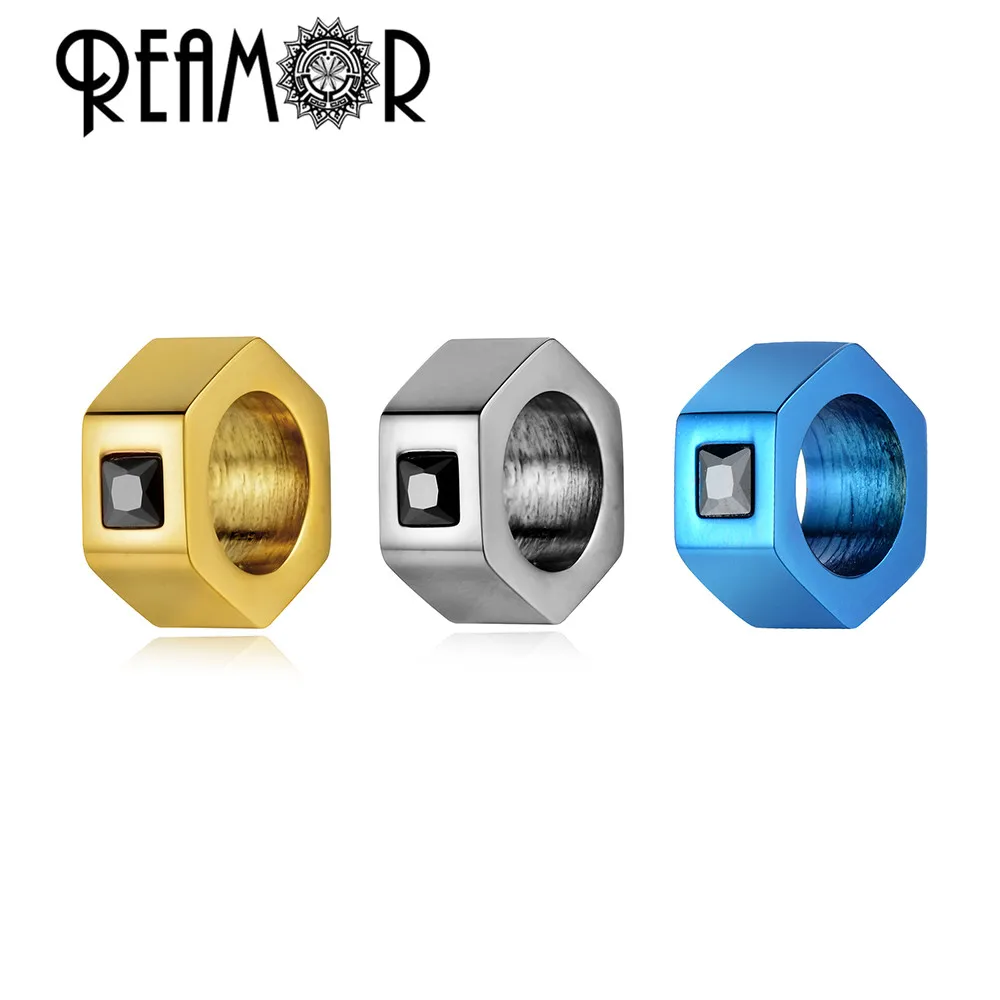 REAMOR Mirror Polished Metal Beads Plating Color Stainless Steel Charms Beads For Men Bracelet Jewelry Making DIY Punk Bangle