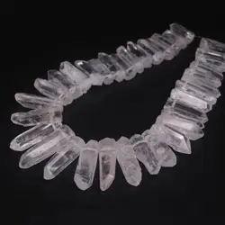 35-38pcs/Strand Large Size Raw Clear Crystal Quartz Top Drilled Points,Polished Natural Gems Tusk Stick Spike Pendant Beads Bulk