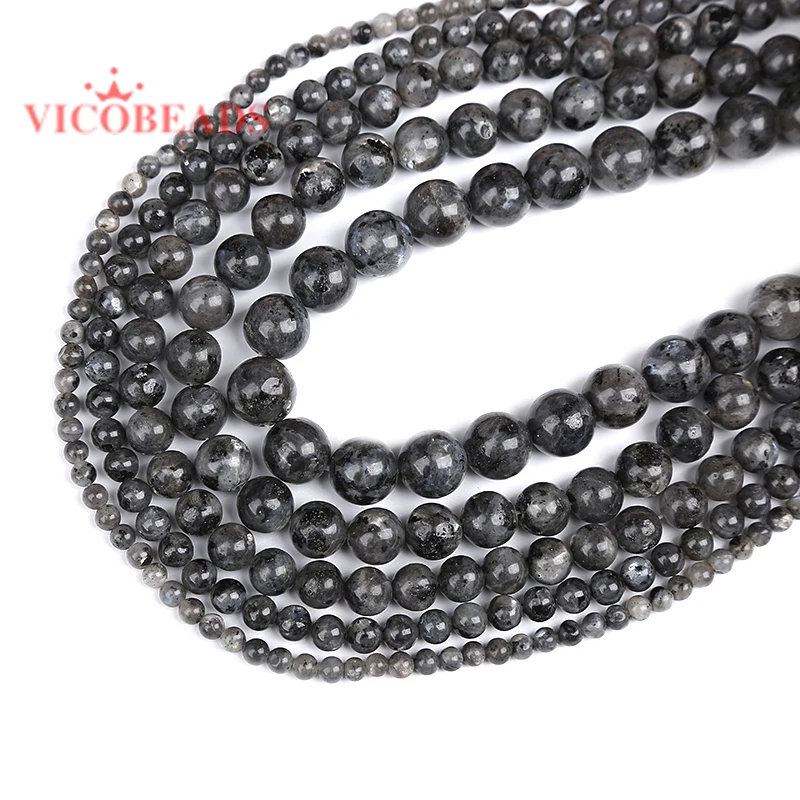 Natural Stone Black Spectrolite Round Beads 4/6/8/10/12MM Labradorite Stone DIY Bracelet Necklace Handmad For Jewelry Making