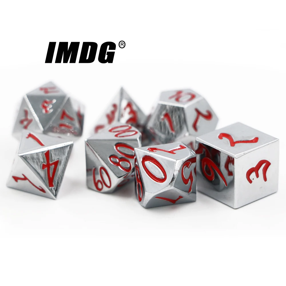 IMDG 7pcs/set Creative RPG Game Dice Polyhedron Metal Dice DND Large Font Plating Chromium Color Digital Game Dice