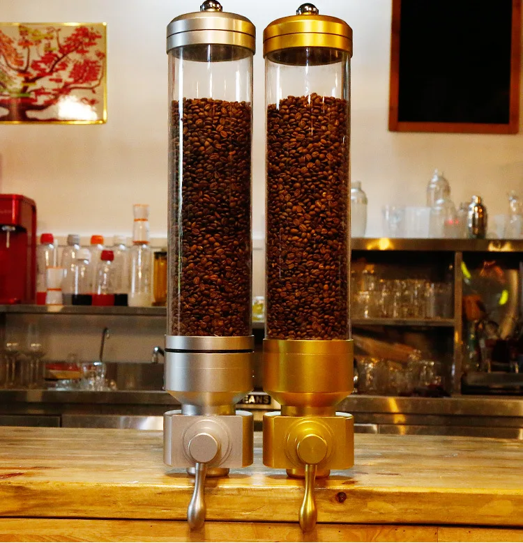 aluminium alloy &acrylic 1800g coffee bean dispenser/coffee bean container stand/coffee bean canister/suspension sealed jar